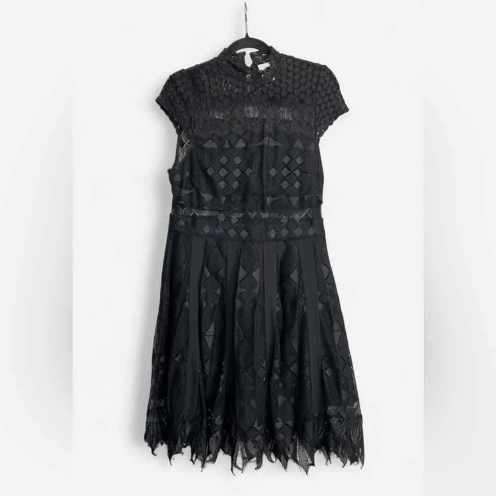Foxiedox Black Geometric Lace Mini Dress